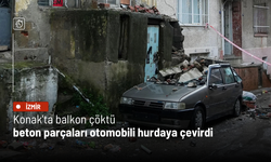 Konak'ta balkon çöktü: Beton parçaları otomobili hurdaya çevirdi