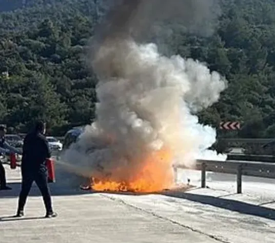 Torbalı'da seyir halindeki hafif ticari araç alevlere teslim oldu