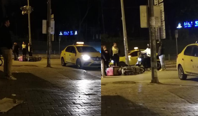 İzmir Küçük Park’ta kaza: Taksi moto kuryeye çarptı!