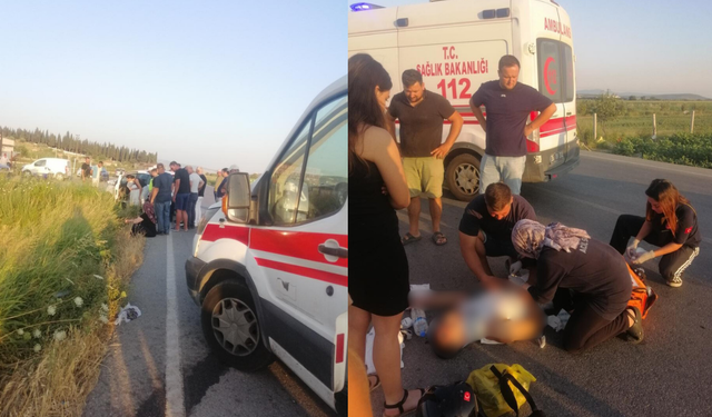 Foça yolunda feci kaza: Otomobil ve motosiklet kafa kafaya çarpıştı!