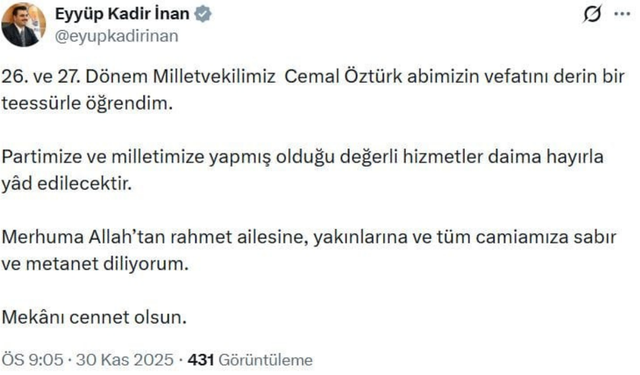 İzmir’de görev yapmıştı: Eski Milletvekili Öztürk vefat etti