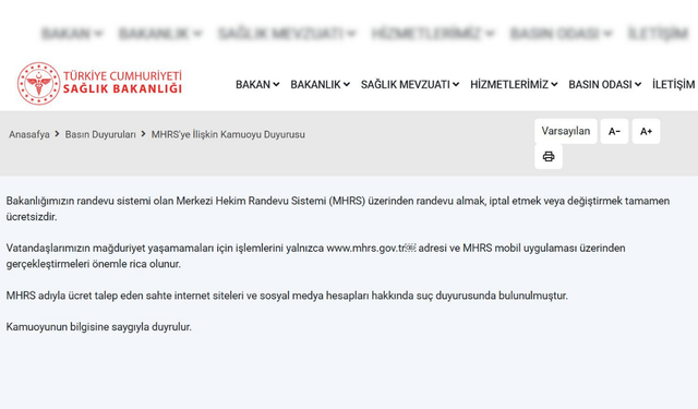MHRS adıyla ücret talep eden sahte sitelere suç duyurusu