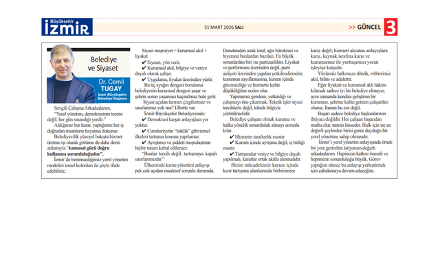 Büyükşehir’den personel gazetesi: Tugay yerel yönetim vizyonunu paylaştı