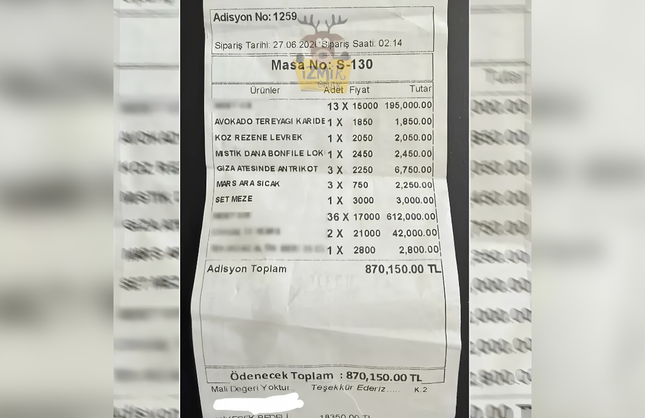 Çeşme Alaçatı’da 870 bin liralık hesap tartışma yarattı
