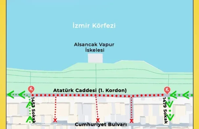 İzmir Konak’ta 1. Kordon’un bir bölümü trafiğe kapatıldı