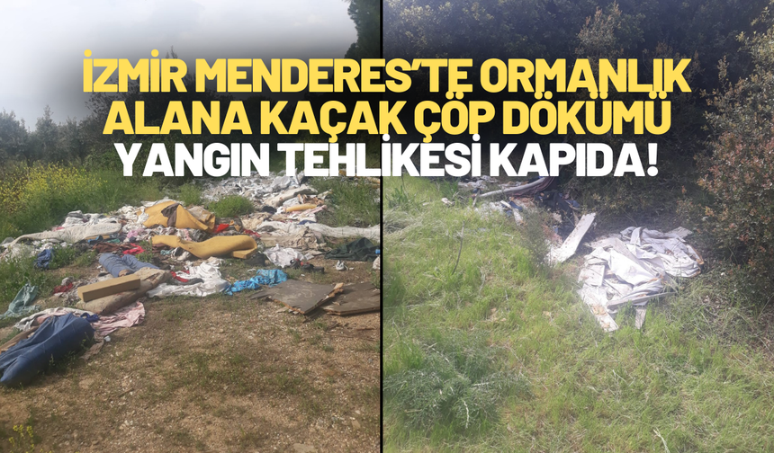 İzmir Menderes’te ormanlık alana kaçak çöp dökümü: Yangın tehlikesi kapıda!