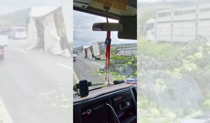 İzmir'de TIR devrildi, tüm yol lahana oldu