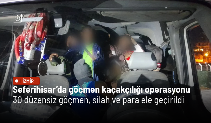 Seferihisar’da göçmen kaçakçılığı operasyonu: 30 düzensiz göçmen, silah ve para ele geçirildi