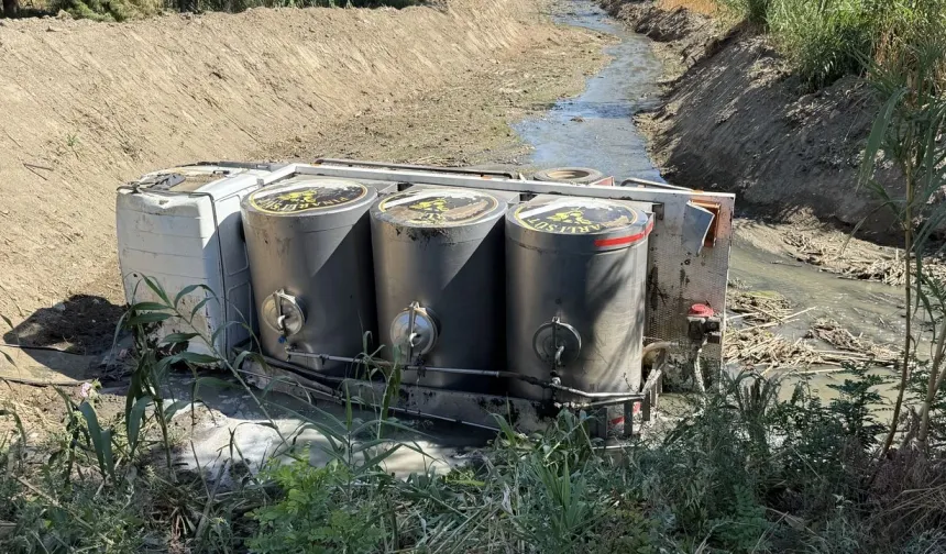 Tire'de korkutan kaza: Süt kamyonu dere yatağına devrildi, 2 yaralı