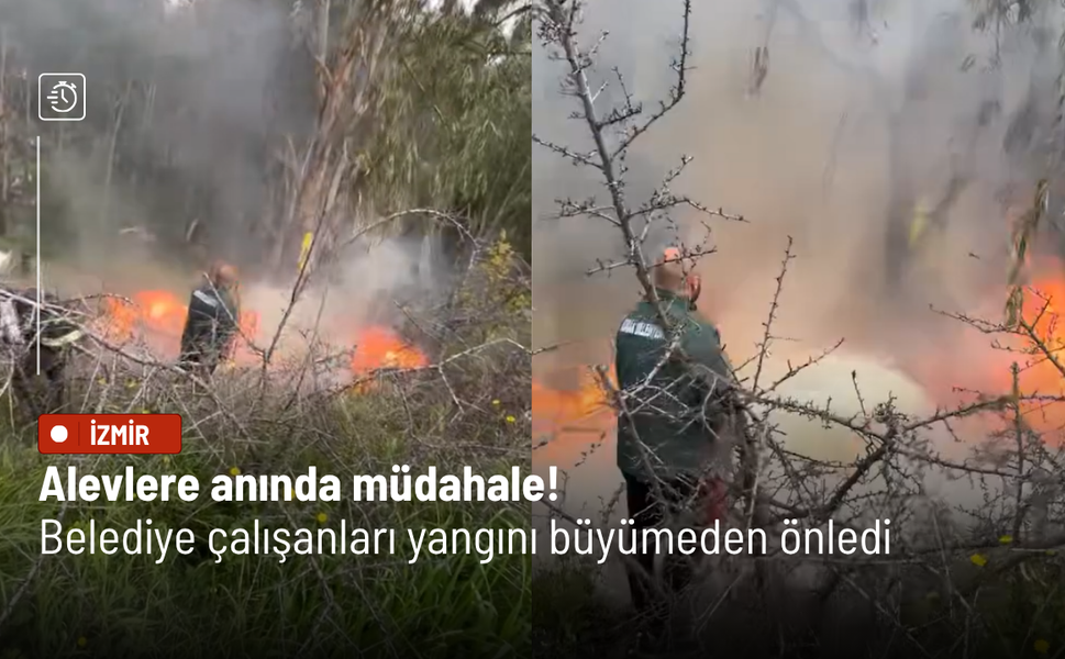 Alevlere anında müdahale! Belediye çalışanları yangını büyümeden önledi