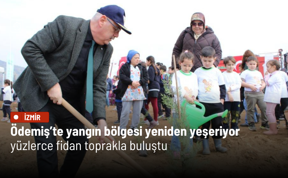 Ödemiş’te yangın bölgesi yeniden yeşeriyor: Yüzlerce fidan toprakla buluştu
