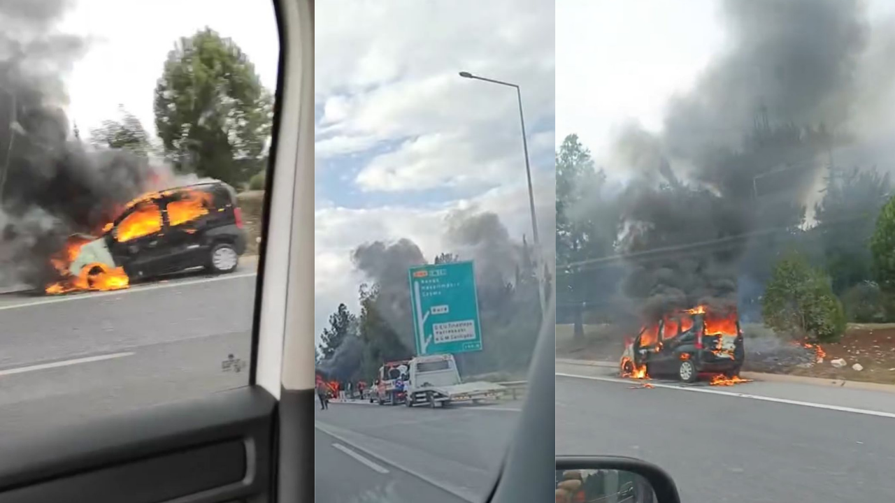 İzmir Buca'da Seyir Halindeki Bir Araç Alev Aldı! (1)