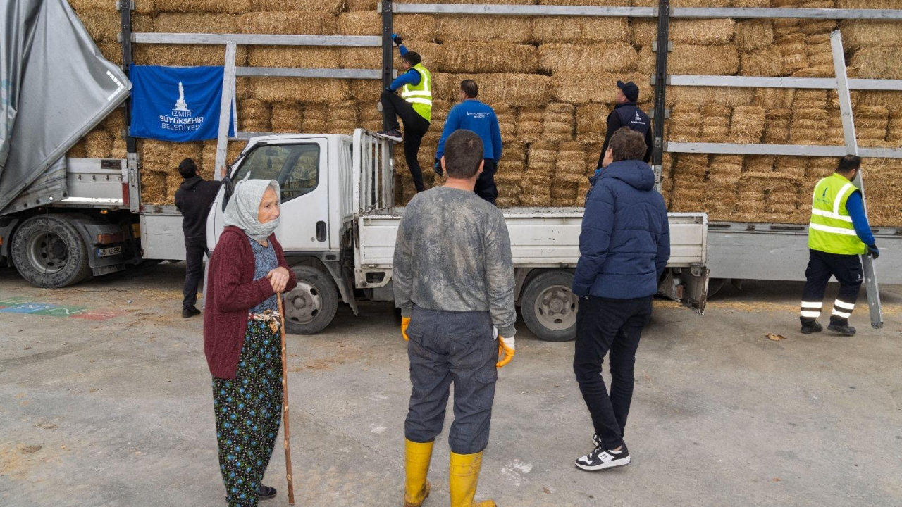 İzmir Büyükşehir Belediyesi'nden Yangın Mağduru Çiftçilere 225 Ton Yem Desteği!