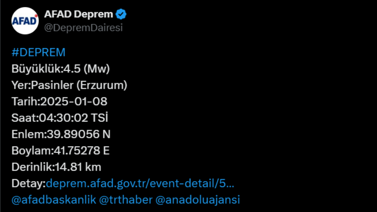 Afad Erzurum Deprem