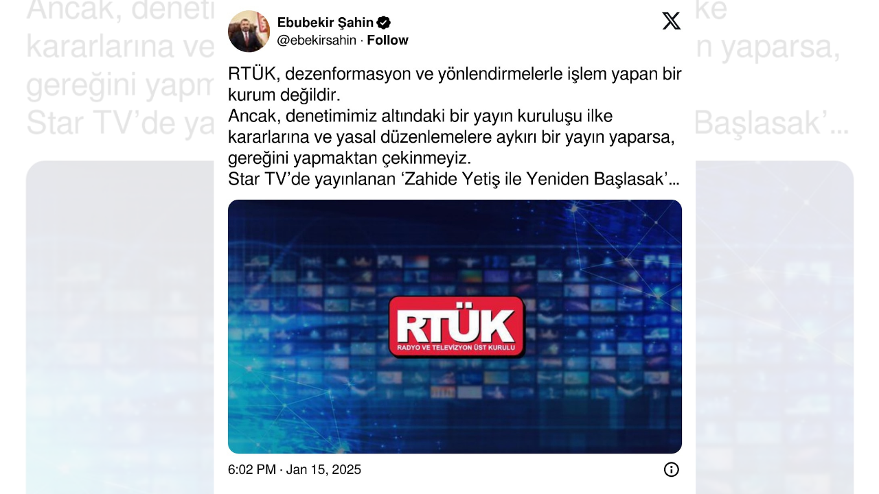 Rtük Başkanı Ebubekir Şahin