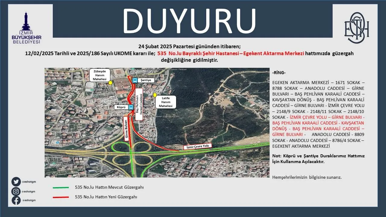 535 Nolu Hat Yeni Guzergah