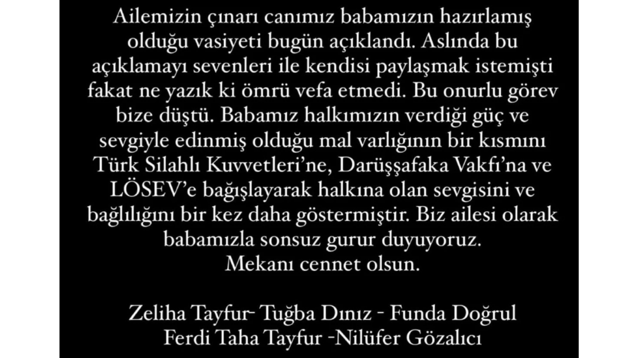 Ferdi Tayfur'un Vasiyeti Açıklandı! Tuğçe Tayfur Ateş Püskürdü