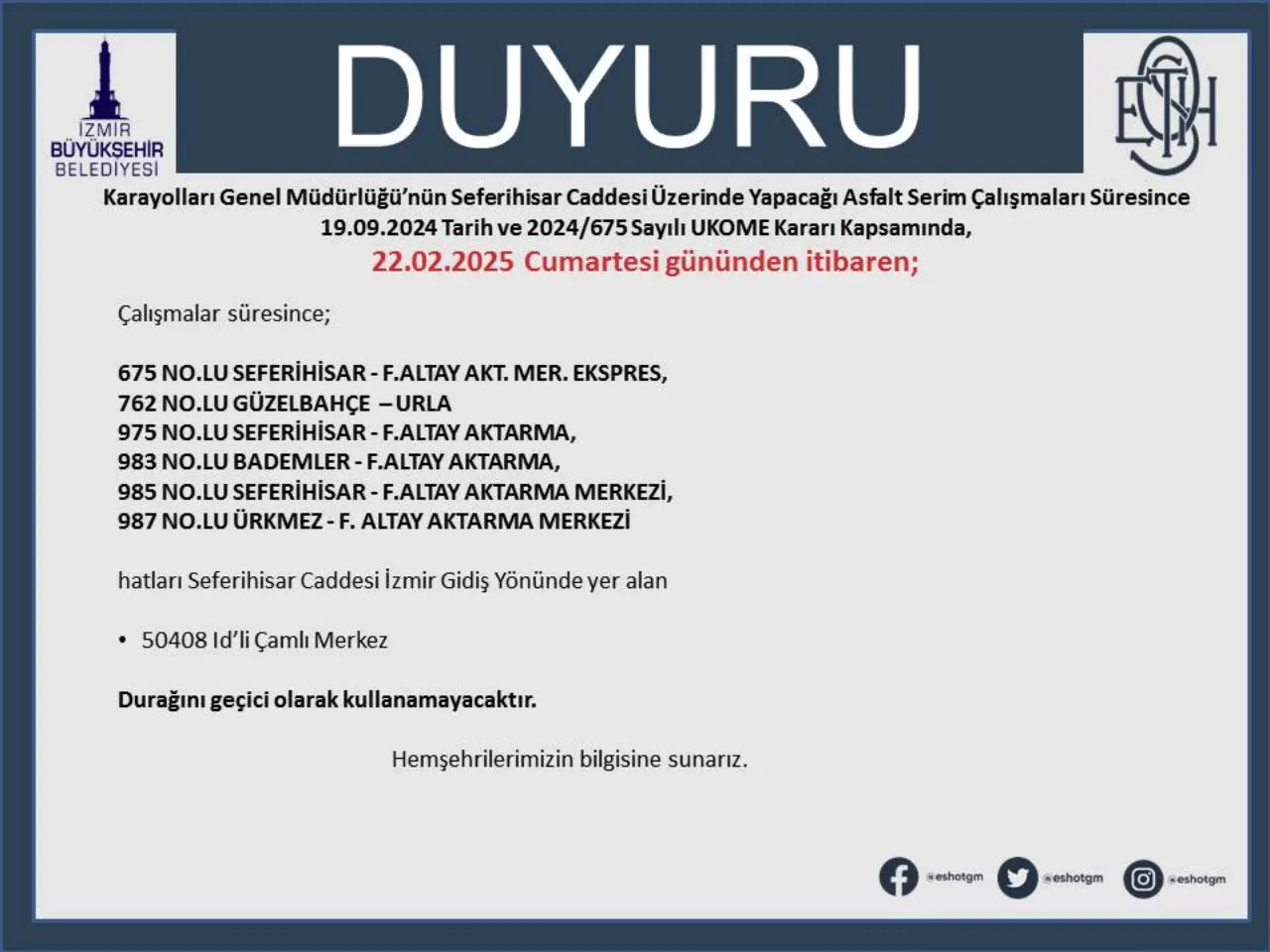 Karayollari Seferi̇hi̇sar Eshot