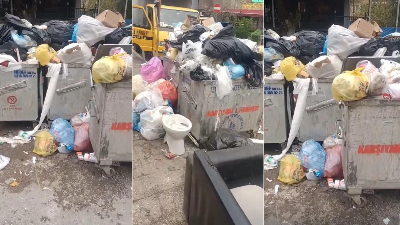 Izmir Karsiyakada Cop Konteynerleri Tasti
