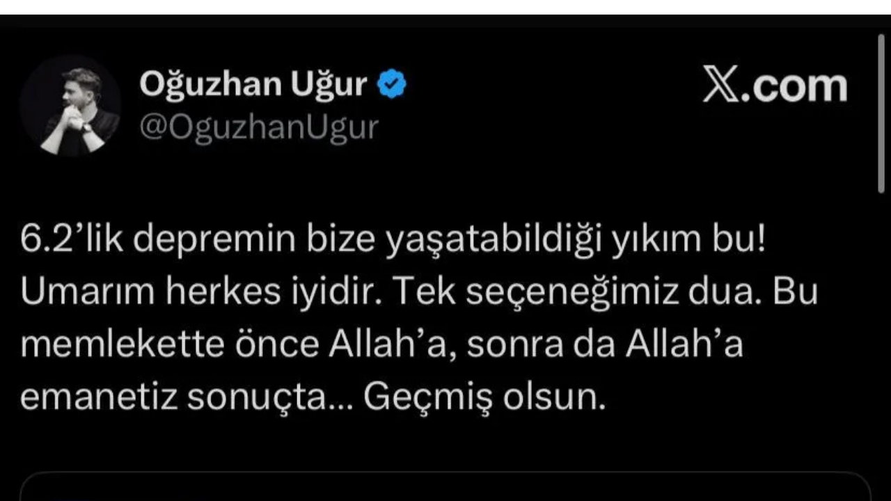 Oğuzhan Uğur Balıkesir Deprem Twit