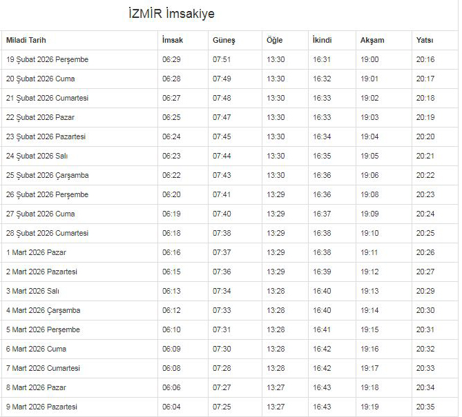 izmir imsakiye