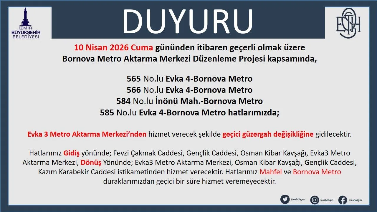 Bornova Metroda Bazi Eshot Hatlarina Gecici Duzenleme Yeni Guzergah Belli Oldu