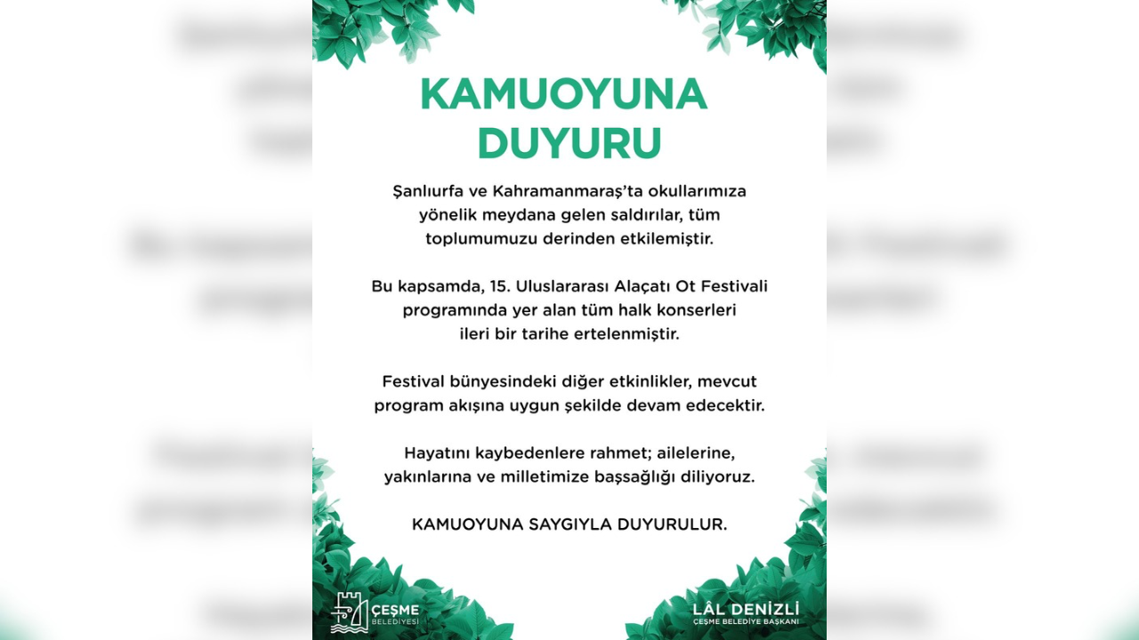 Alaçatı Ot Festivali’nde konserler ertelendi