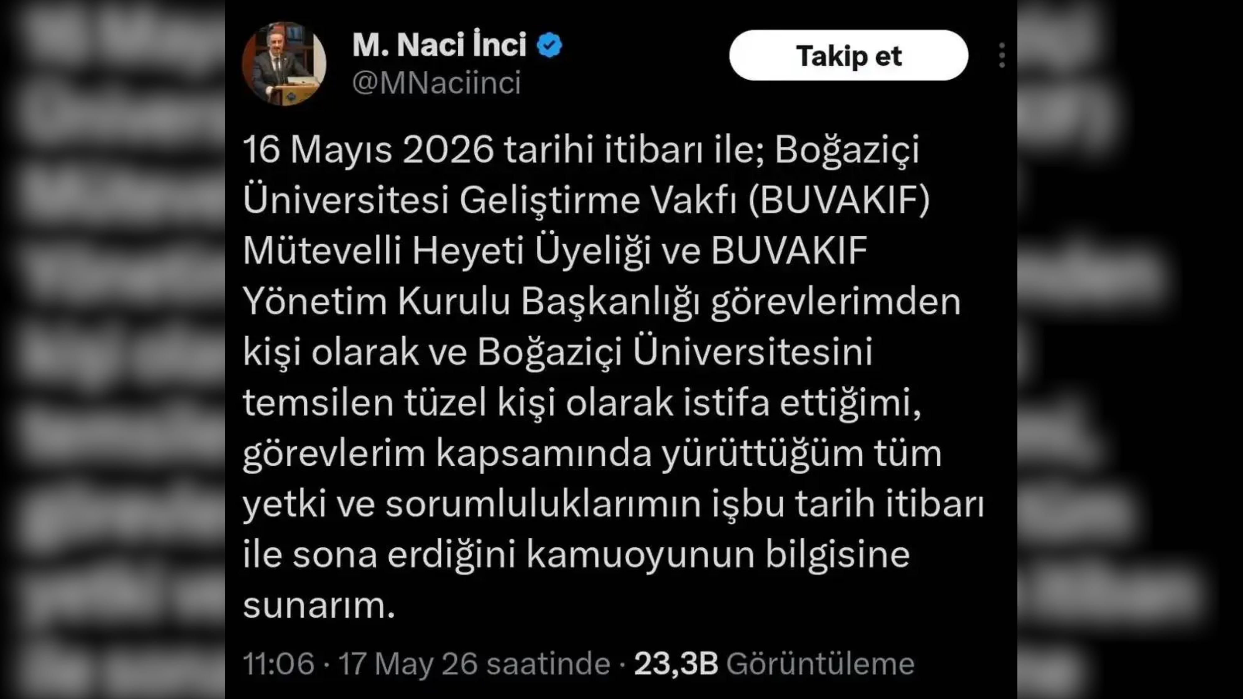 Naci Inci Istifa
