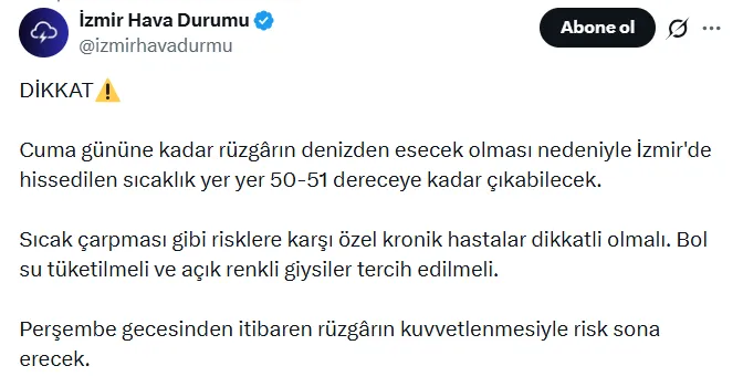 Izmir Hava Durumu Uyarı
