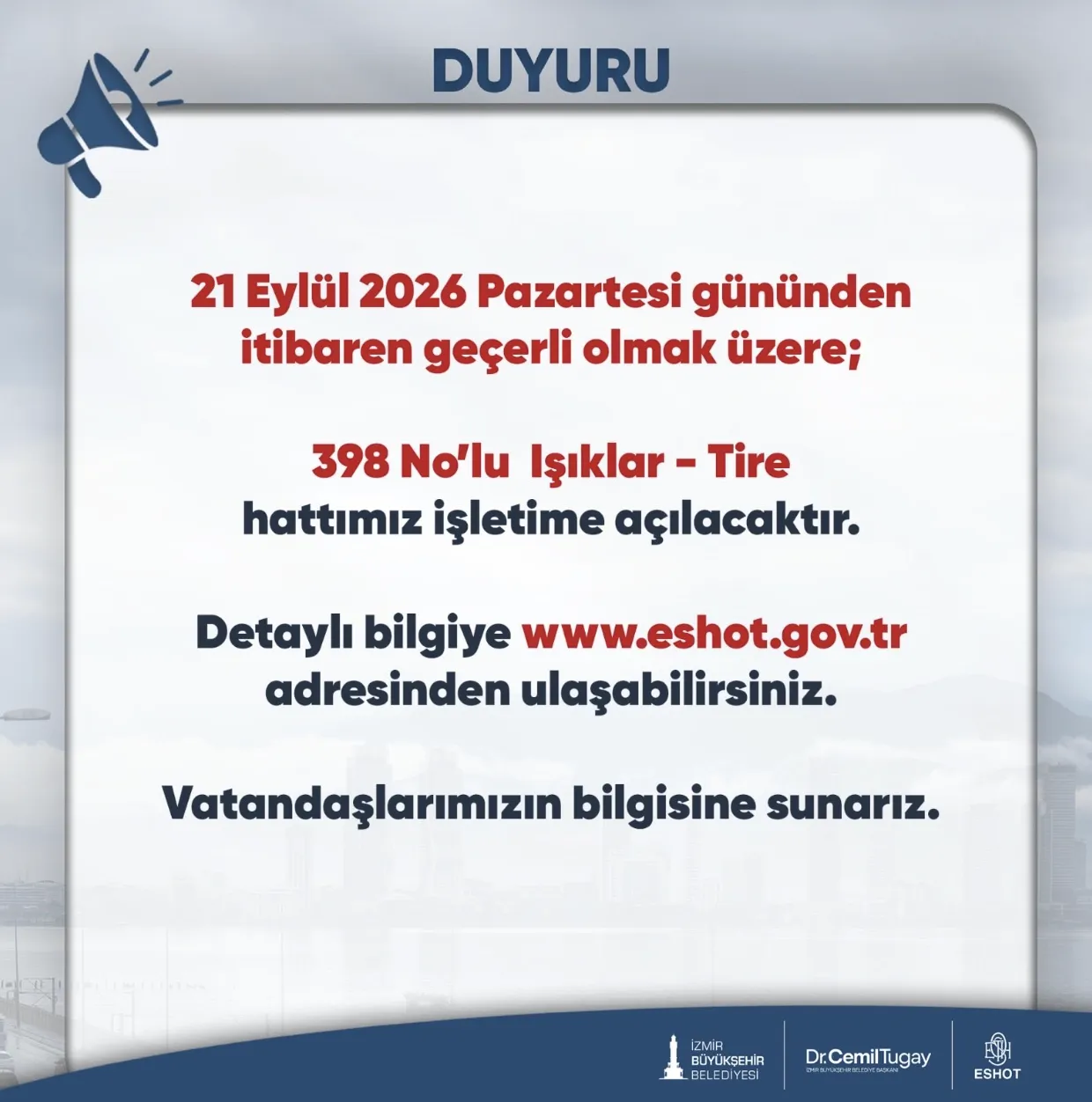 Eshot Duyuru 21 Eylül